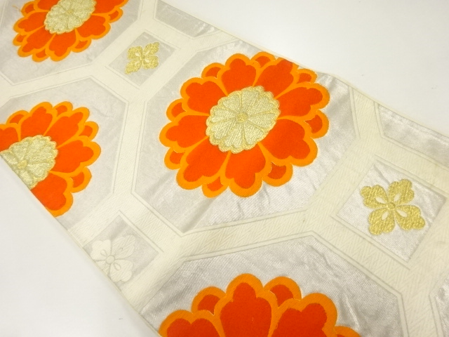 JAPANESE KIMONO / ANTIQUE FUKURO OBI / SILK / WOVEN FLOWER SHOKKO PATTERN